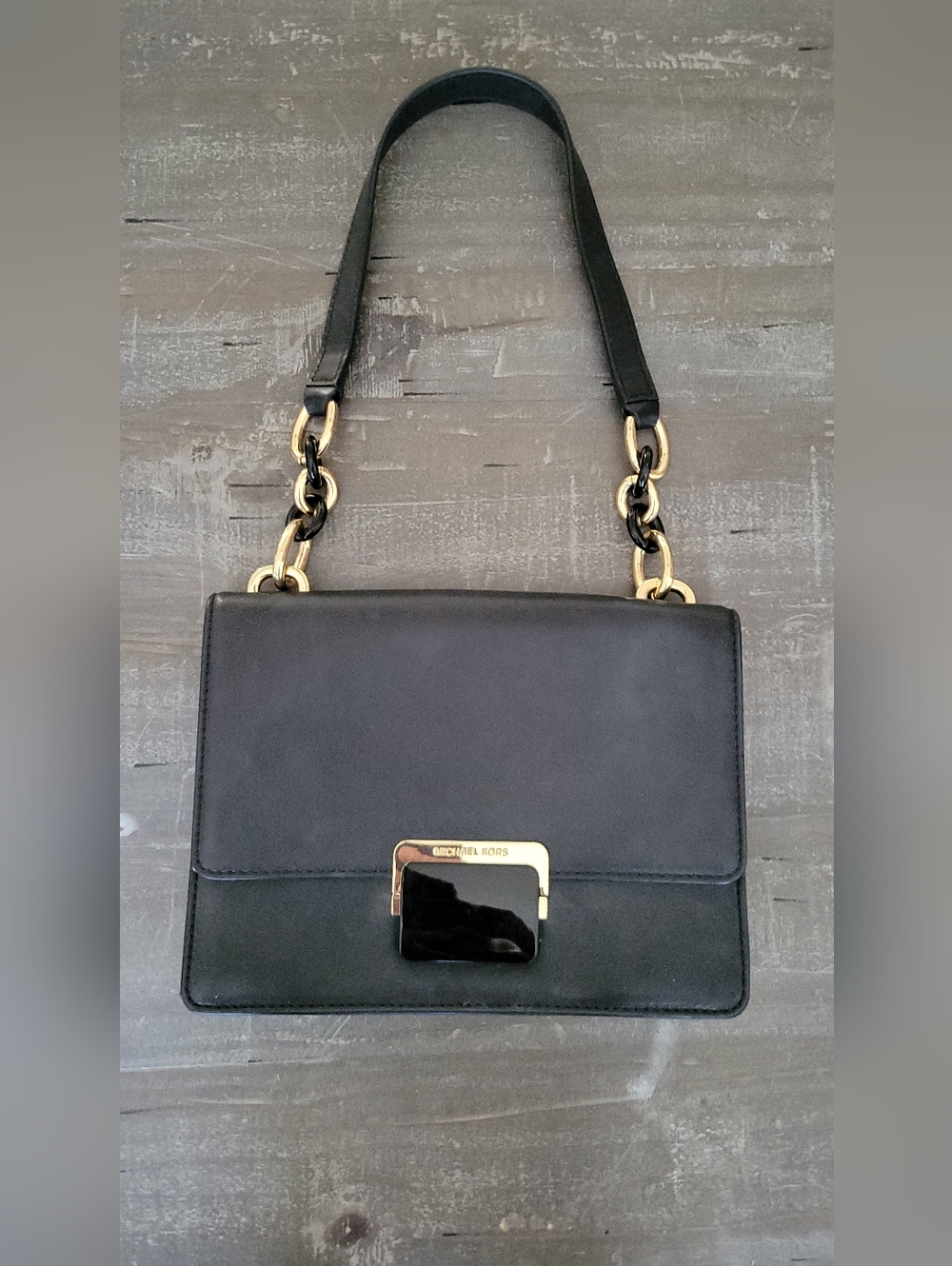 MICHAEL KORS Cynthia Designer Small Leather Shoulder Flap Black Bag